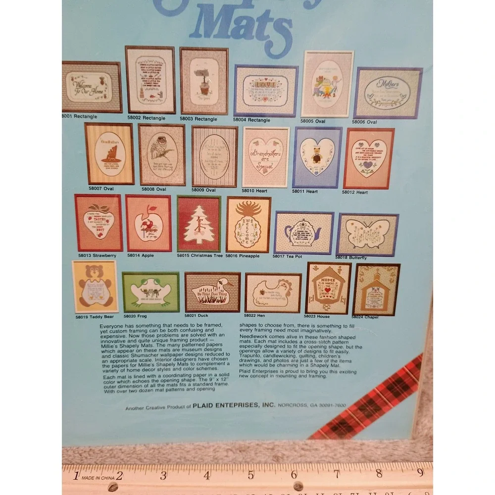 Vintage 1983 Millie's Shapely Mats‎ Plaid Owl Cross Stitch Floral Mat 58008